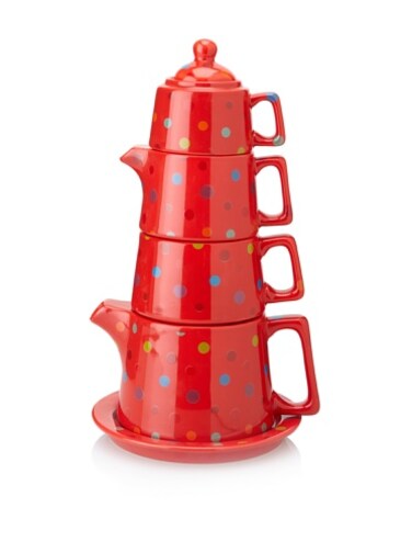 YEDI HOUSEWARE Classic CoffeeTea Tower Tea Set, Red Polka Dot