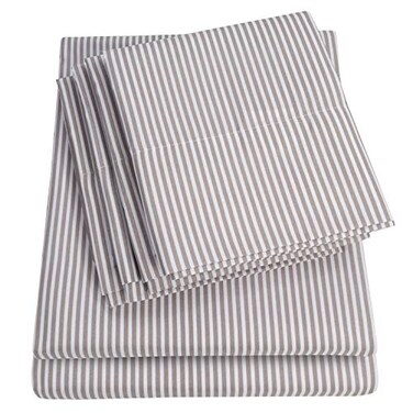 Sweet Home Queen Sheets Stripe Grey - 6 Piece 1500 Supreme Collection Fine Brushed Microfiber Deep Pocket Queen Sheet Set Bedding - 2 Extra Pillow Cases, Great Value, Queen, Classic Stripe Gray