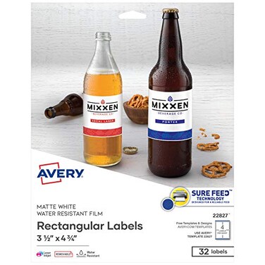 AveryPrintable Blank Rectangle Labels, 3.5" x 4.75", White, 32 Customizable Labels ,22827