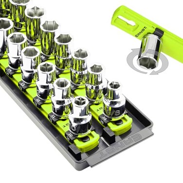 Ernst Manufacturing 8463HV Socket Boss, Premium 2-Rail, 1/2-Inch-Drive Socket Organizer, 18-Inch, High-Visibility