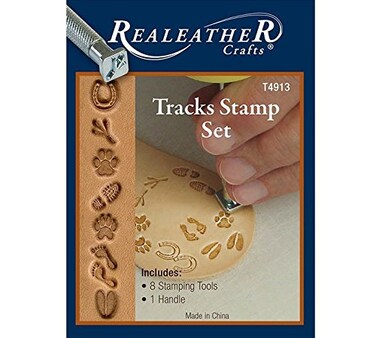 Realeather Leather Stamps Tool Set for Leather Crafting, 8 Stamp Heads, Tracks