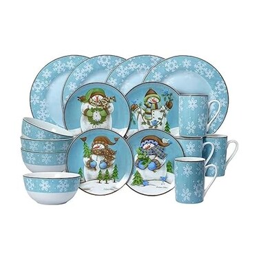 Pfaltzgraff Evergreen Ernie Dinnerware Set, 16 Piece, Blue, White