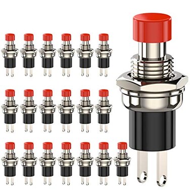 DIYhz Momentary Push Button Switch, 1A 250VAC SPST Mini Pushbutton Switches Normally Open,NORed Cap - 20pcs