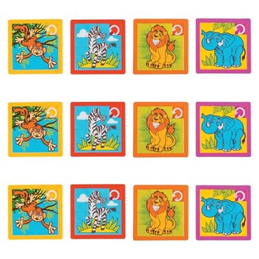 Fun Express 2 1/2" Mini Zoo Animal Plastic Slide Puzzles - 12 Pc.