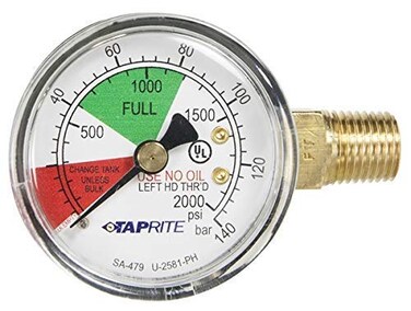 Taprite Regulator Gauge, 0-2000 PSI, Left Hand Thread