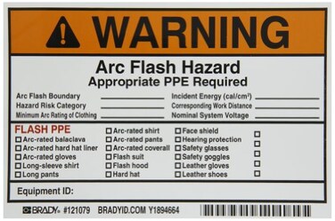 Brady 121079 Write-On Arc Flash Labels ,Warning
