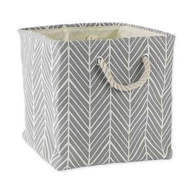 DII Polyester Container with Handles, Herringbone Storage Bin, Large Square, Gray