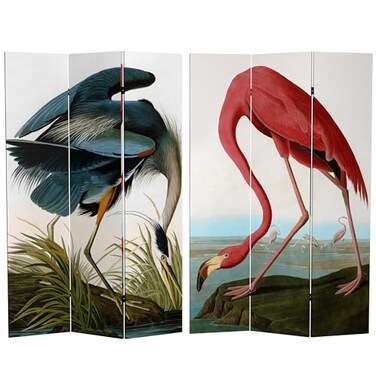 Red Lantern 6 ft. Tall Double Sided Audubon HeronFlamingo Canvas Room Divider 3 Panel Freestanding Folding Privacy Screen, Partition, and Separator for Modern and Contemporary Bedroom, Home Office
