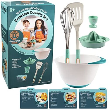 MasterChef Junior Kids Breakfast Cooking Set, 6-Piece Real Kitchen Tool Kit