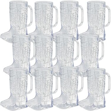 Fun Express Cowboy Boot Cups Clear Plastic 17oz 12 Pack