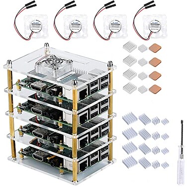 GeeekPi Cluster Case with Cooling Fan and Heatsinks for Raspberry Pi 4B/3B/3B/2B