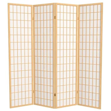 Red Lantern 6 ft. Tall Window Pane Shoji Screen - Natural - 4 Panels