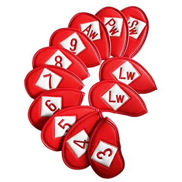 FINGER TEN PU Leather Iron Golf Club Head Covers ,Both Side-Red