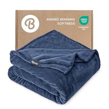 Bare Home Fleece Blanket Luxury Microplush ,Full/Queen, Dark Blue