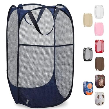 Handy Laundry Collapsible Mesh Foldable Hamper 14" x 14' x 24" Navy Blue