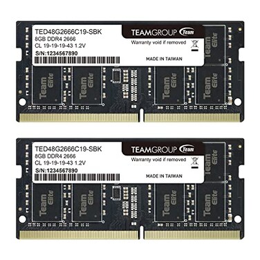 TEAMGROUP Elite DDR4 16GB Kit ,2 x 8GB2666MHz PC4-21300 CL19 Unbuffered Non-ECC 1.2V SODIMM 260-Pin Laptop Notebook PC Computer Memory Module Ram Upgrade - TED416G2666C19DC-S01