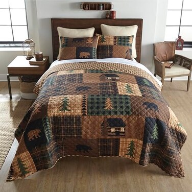 Donna Sharp Brown Bear Cabin Queen Quilt Set, 90" x 90