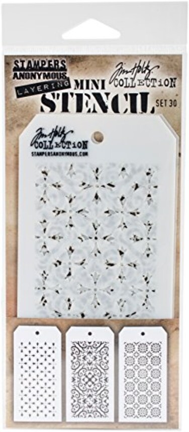 Stampers Anonymous THMST030 Tim Holtz Mini Layered Stencil Set 3/Pkg-Set30