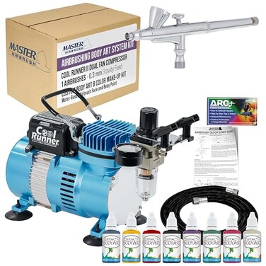 Master Airbrush Cool Runner II Air Compressor Airbrush Face Body Art Kit