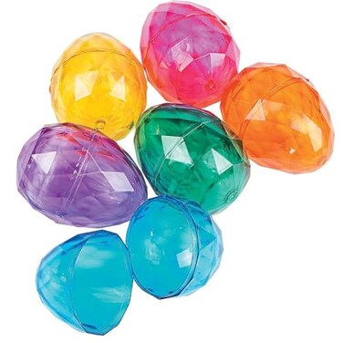 Fun Express Diamond Plastic Easter Eggs - Sparkling 12 Easter Eggs, Elevate your Easter Egg Hunt Experience with Plastic Diamond Egg - Roomy Delights, Big Surprises AwaitStress-Free Easter Fun