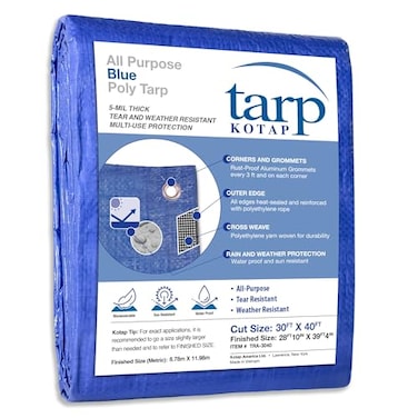 Kotap 30 x 40 Ft. All-Purpose Multi-Use Protection/Coverage 5-mil Poly Tarp, Waterproof, Blue, ,TRA-3040