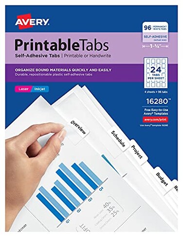 AveryPrintable Self-Adhesive Index Tabs, 1-1/4" White, 2304 Tabs