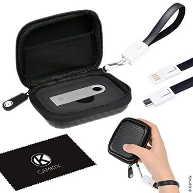 CamKix Protective Case for Ledger Nano S Bitcoin/Cryptocurrency Wallet including USB Strap for Transport, Power and Data Transfer - Durable Nylon Hardshell Case with Mesh Pocket - Light, Secure