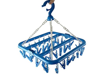 Groupcow Clip and Drip Hanger Clothes Hanger Drying Rack 32 Clips ,Blue