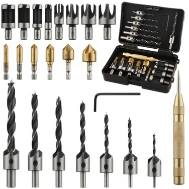 Rocaris 23-Pack Woodworking Chamfer Drilling Tool Set with Case