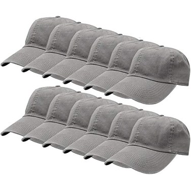 Falari 12-Pack Classic Baseball Cap 100% Cotton Soft Adjustable Size A1808-12PACK Grey