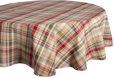 DII Give Thanks Plaid Fall Table Decor, AutumnThanksgiving Tabletop Linens, 70" Round Tablecloth
