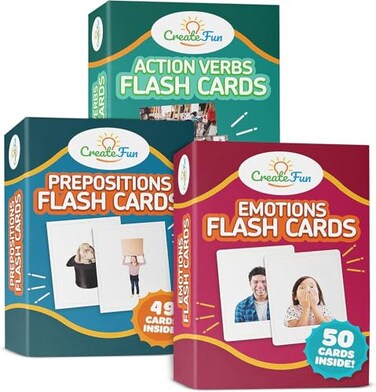 CreateFun 149 Prepositions, EmotionsVerbs Speech Therapy Flash Cards Set