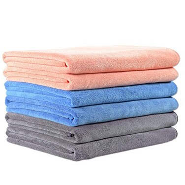 JML Microfiber Bath Towel Set, 6 Pack, 27" x 55", Peach/Grey/Blue
