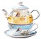 Jusalpha Tea for one Glass Teapot with Infuser, Cup and Saucer Set, Blue
