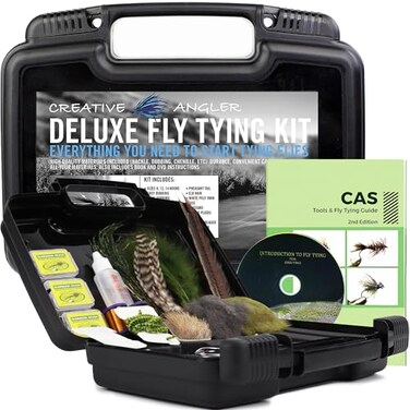 CREATIVE ANGLER Deluxe Fly Tying Kit - Complete Tools Kit, Ideal for Beginners and Pros, Includes Feathers, Vice, Bobbin, Rotary Tool