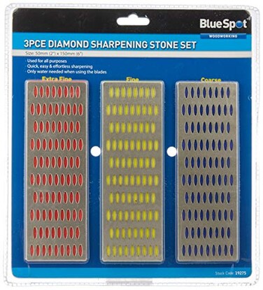 Blue Spot Tools Diamond Sharpening Whetstone Set, 3-Piece ,Extra Fine, Fine, Coarse Grit, 6 x 2-Inch, Blue