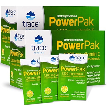 Trace MineralsPower Pak Electrolyte Powder Packets1200 mg Vitamin C, Zinc, MagnesiumBoost Hydration, Immunity, Energy, Muscle StaminaLemon Lime60 Packets
