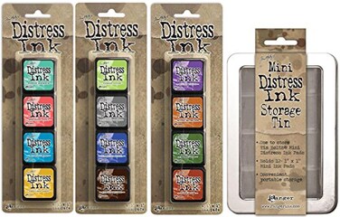 Ranger Tim Holtz Distress Mini Ink Pad Kits with Storage Tin -13, 14, 15 - Bundle of 4
