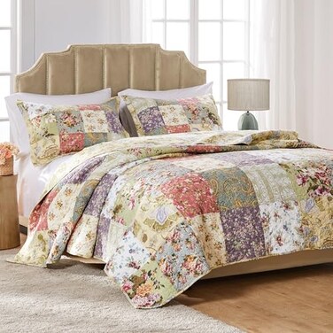 Greenland Home Blooming Prairie 100% Cotton Authentic Patchwork Reversible Quilt Set, 3-Piece Full/Queen