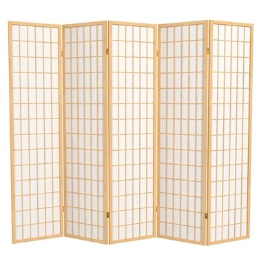 Red Lantern 6 ft. Tall Window Pane Shoji Screen - Natural - 5 Panels