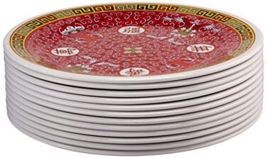 Thunder Group Peacock Collection 12-Pack Plate, 9-1/8-Inch, Melamine, Red