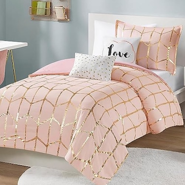 Intelligent Design Blush/Gold Metallic Print Twin XL Comforter Set, 4pc