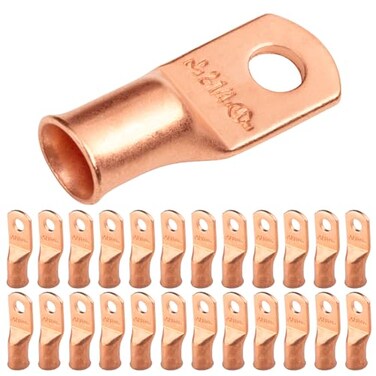 SELTERM 25pcs 2 AWG 1/4" Stud Heavy Duty Bare Copper Battery Cable Lugs