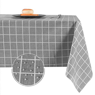 Obstal 100% Waterproof PVC Table Cloth, 54x54 Inch, Grey Checkered Pattern