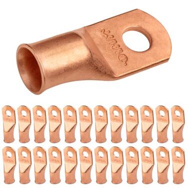 SELTERM 25pcs 3/0 AWG 3/8" Stud Heavy Duty Bare Copper Battery Wire Lugs