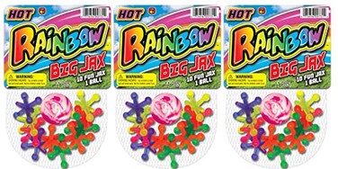 JA-RU Rainbow Jax Toy Set ,3 PackBig Plastic Jacks Game with Ball 731-3A