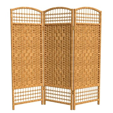 Red Lantern 4 ft. Short Fiber Weave Folding Screen - Light Beige - 3 Panels