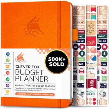 Clever Fox Budget Planner, Monthly Bill Tracker Book 5.8"x8.3" Orange