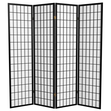 Red Lantern 6 ft. Tall Window Pane Shoji Screen - Black - 4 Panels