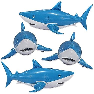 Jet Creations 4 Pk 24" Inflatable Sharks with Hanging Hooks, Ages 3